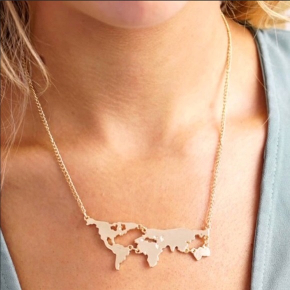 Pawsitively Posh Jewelry - {MAKENNA} World Map  wanderlust pendant necklace